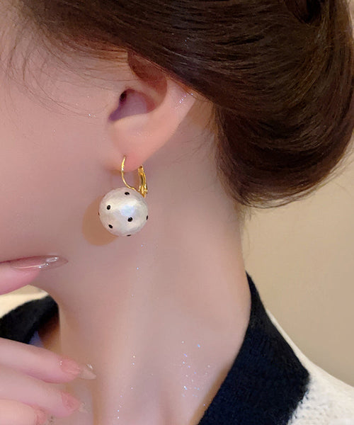 Dot Pearl Copper Hoop Modern Cotton White Alloy Earrings FashionChic