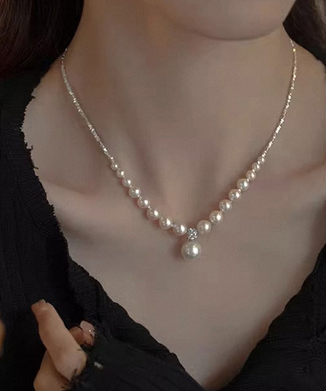 Modern White Copper Overgild Pearl Zircon Pendant Necklace ZZ072 JEW-NLC240613