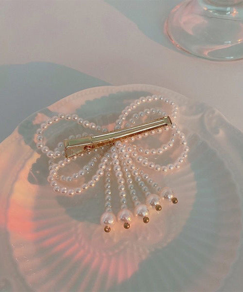 Modern White Crystal Pearl Bow Hairpin QQ063 JEW-HAI240811