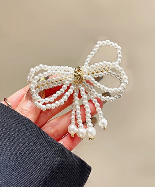 Modern White Crystal Pearl Bow Hairpin QQ063 JEW-HAI240811