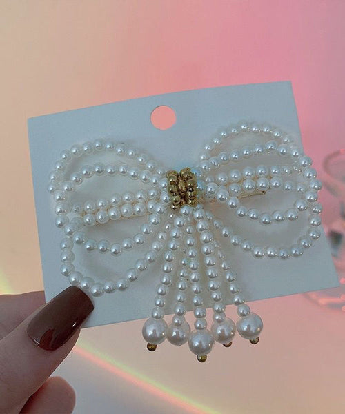 Modern White Crystal Pearl Bow Hairpin QQ063 JEW-HAI240811