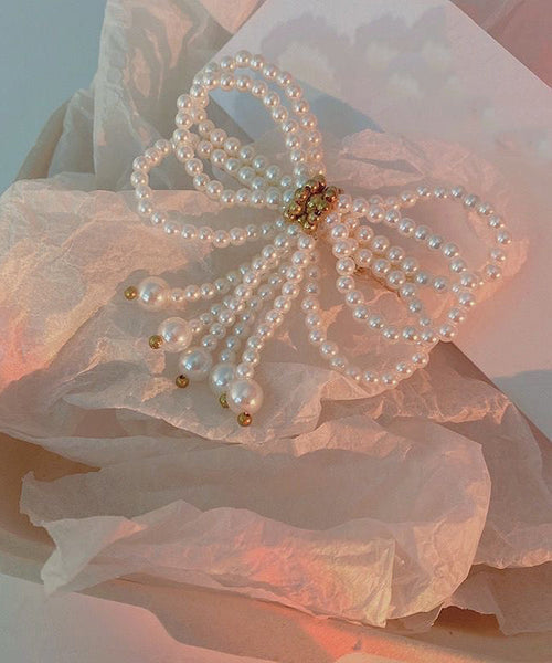 Modern White Crystal Pearl Bow Hairpin QQ063 JEW-HAI240811