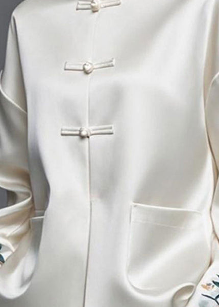 Modern White Embroidered Patchwork Silk Cotton Fall Coats AG1042 OM-ZS240913