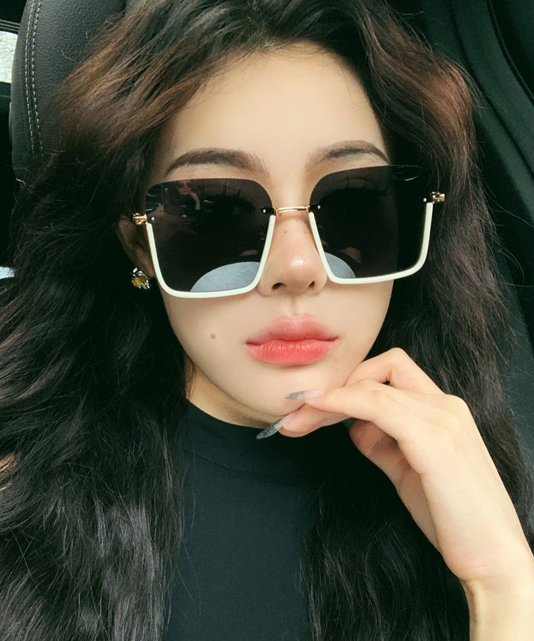 Modern White Haute Couture Women's White Half Frame Sunscreen Sunglasses XS1046 Ada Fashion
