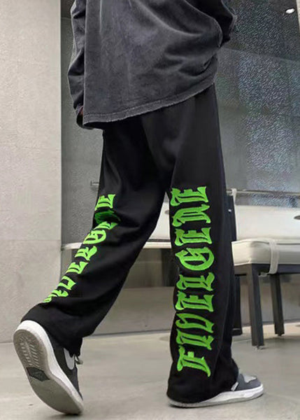 Modern White Letter Elastic Waist Warm Fleece Men Pants Winter WA037 MENP241110