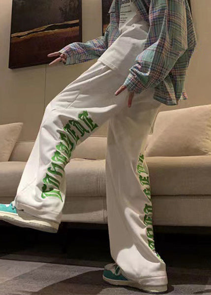 Modern White Letter Elastic Waist Warm Fleece Men Pants Winter WA037 MENP241110