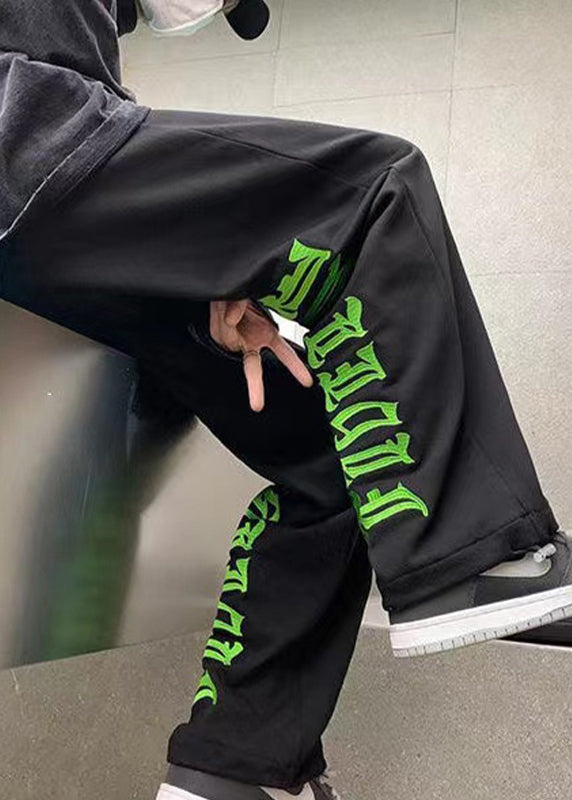 Modern White Letter Elastic Waist Warm Fleece Men Pants Winter WA037 MENP241110