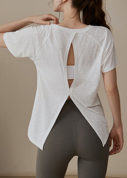 Loose Yoga Modern Tops Out White Hollow O-Neck FashionChic