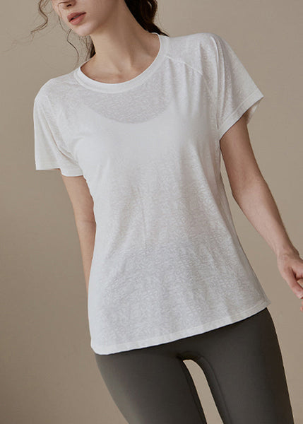 Loose Yoga Modern Tops Out White Hollow O-Neck FashionChic