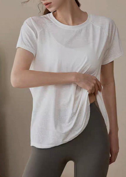Loose Yoga Modern Tops Out White Hollow O-Neck FashionChic