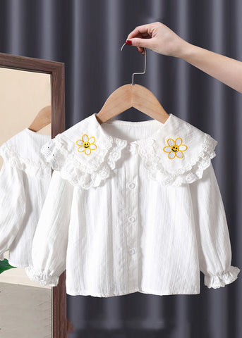 Modern White O-Neck Lace Patchwork Kids Shirt Long Sleeve SS1016 MM-RCTZ-LTP240601