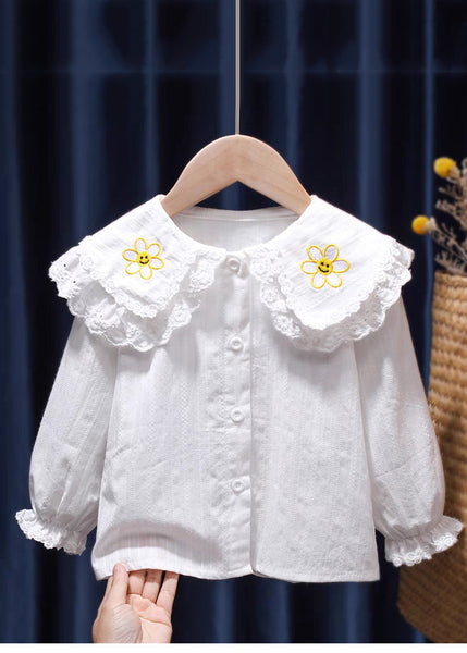 Modern White O-Neck Lace Patchwork Kids Shirt Long Sleeve SS1016 MM-RCTZ-LTP240601