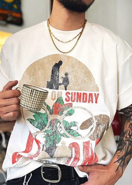 Neck Print T Cotton White Shirts Summer Modern Letter O FashionChic