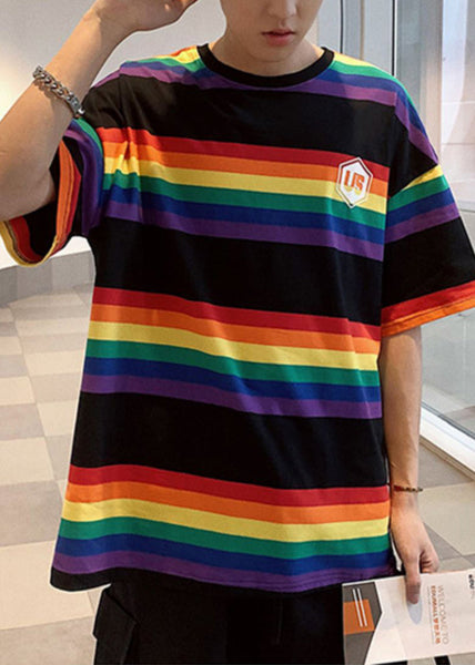 Modern White O Neck Striped Cotton Men Moisture Wicking T Shirts Summer QH004 MENT241019