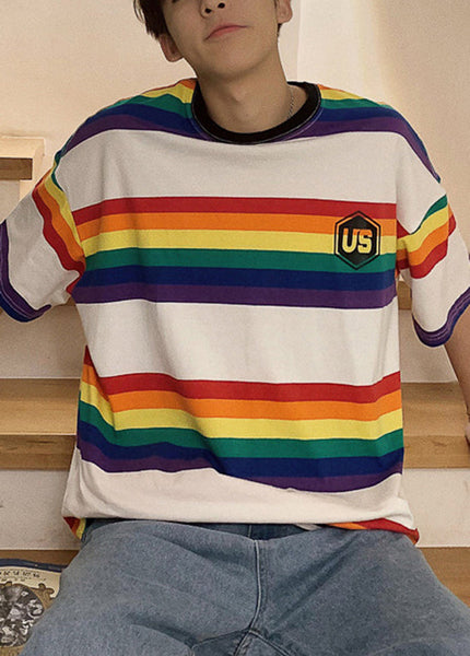 Modern White O Neck Striped Cotton Men Moisture Wicking T Shirts Summer QH004 MENT241019