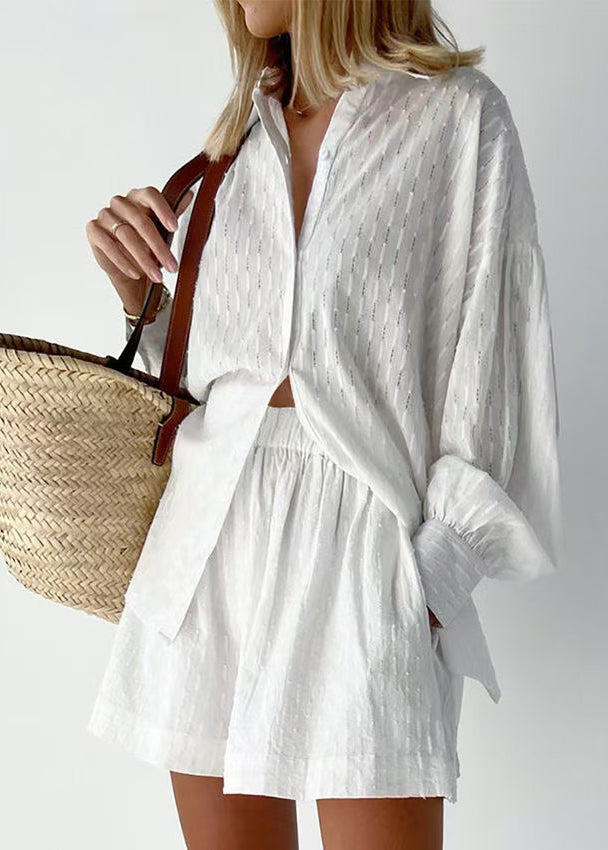Cotton White Piece Modern Set Jacquard Outfits Two Oversized FashionChic