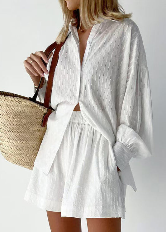Cotton White Piece Modern Set Jacquard Outfits Two Oversized FashionChic