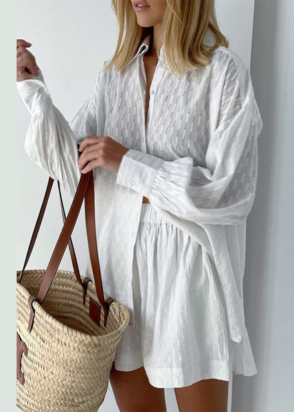 Cotton White Piece Modern Set Jacquard Outfits Two Oversized FashionChic