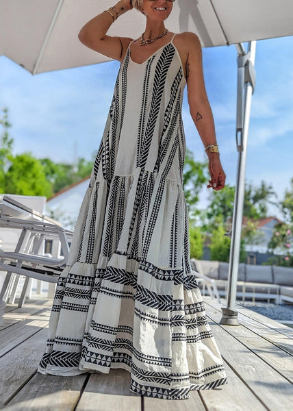 Modern White Print Patchwork Spaghetti Strap Dress Sleeveless VB1042 Ada Fashion