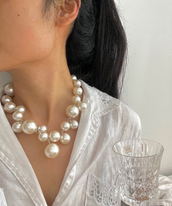 Modern White Stainless Steel Pearl Grapes Beading Princess Necklace WQ013 JEW-NLC241102