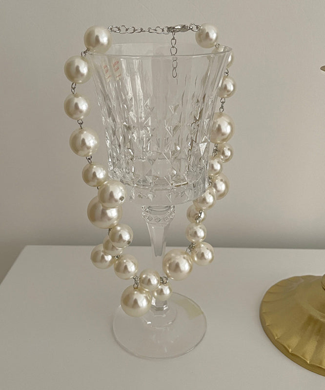 Modern White Stainless Steel Pearl Grapes Beading Princess Necklace WQ013 JEW-NLC241102