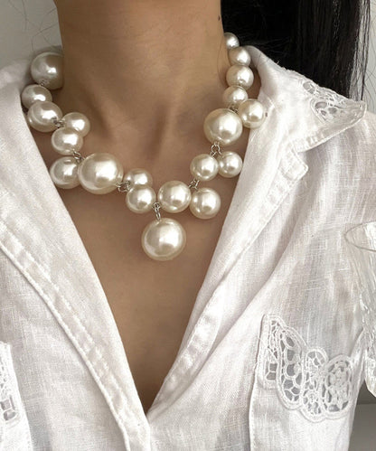 Modern White Stainless Steel Pearl Grapes Beading Princess Necklace WQ013 JEW-NLC241102