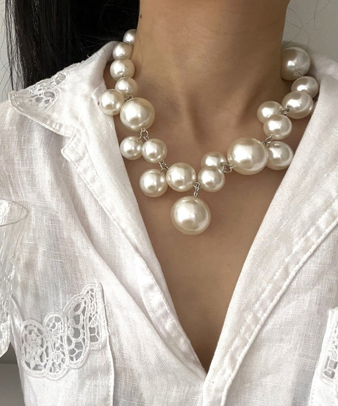 Modern White Stainless Steel Pearl Grapes Beading Princess Necklace WQ013 JEW-NLC241102