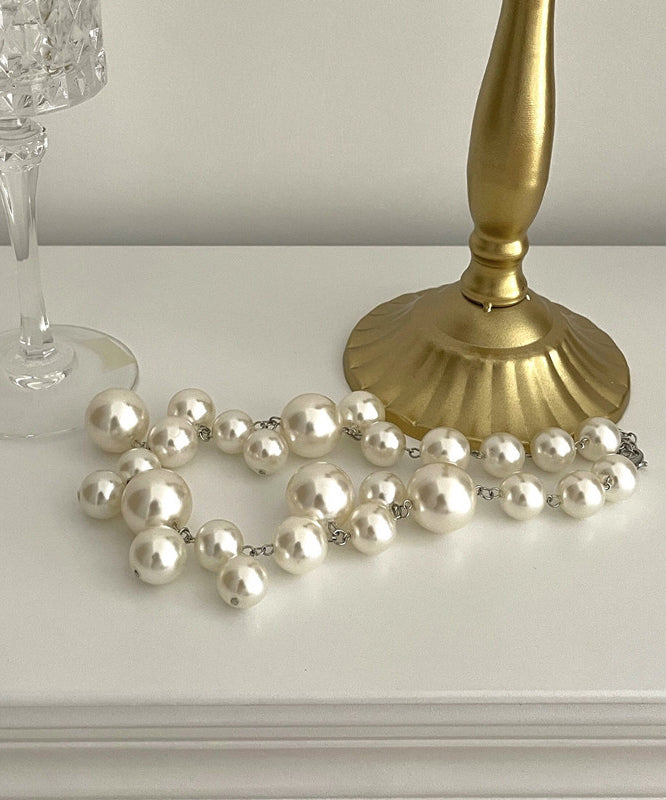 Modern White Stainless Steel Pearl Grapes Beading Princess Necklace WQ013 JEW-NLC241102