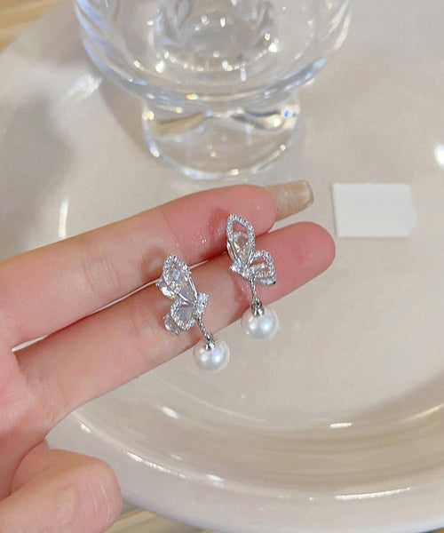 Drop Silver Modern White Out Hollow Zircon Sterling Butterfly FashionChic