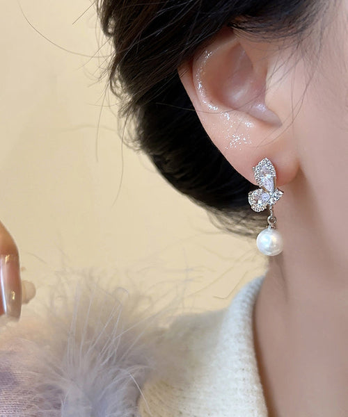 Drop Silver Modern White Out Hollow Zircon Sterling Butterfly FashionChic