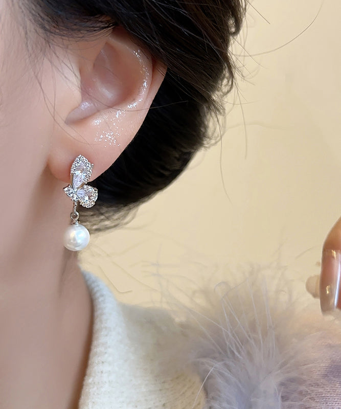 Drop Silver Modern White Out Hollow Zircon Sterling Butterfly FashionChic