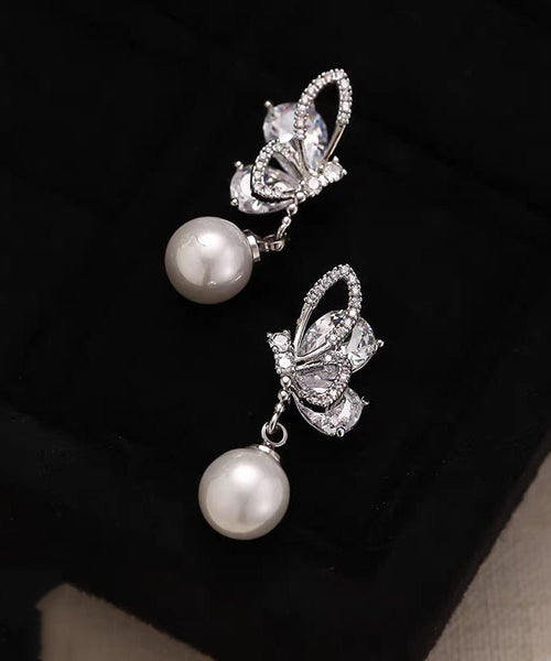 Drop Silver Modern White Out Hollow Zircon Sterling Butterfly FashionChic