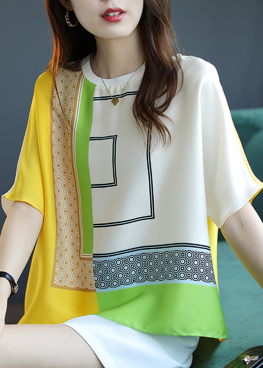 Modern Top Yellow Print Short Sleeve O-Neck FashionChic