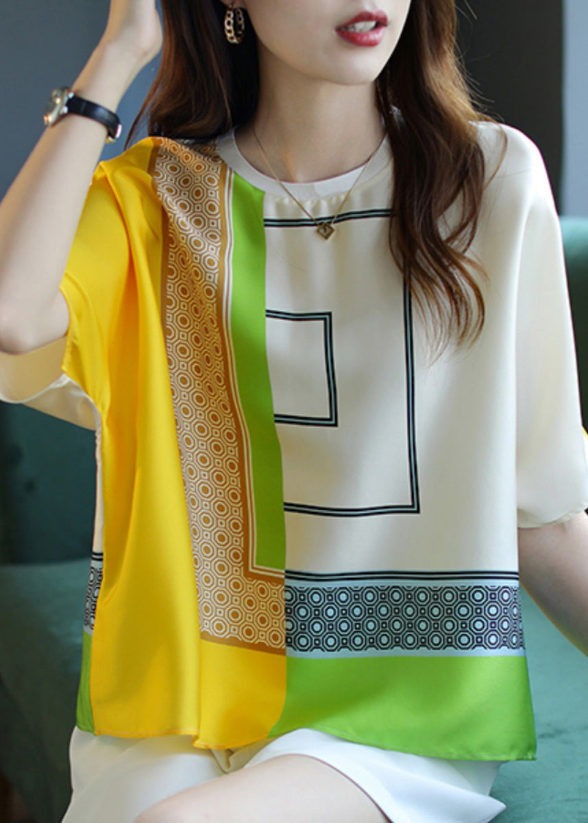 Modern Top Yellow Print Short Sleeve O-Neck FashionChic