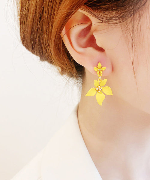 Modern Yellow Sterling Silver Alloy Floral Drop Earrings YZ002 ABC