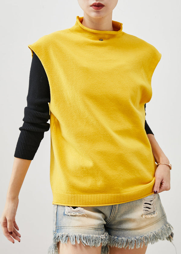Modern Yellow Turtle Neck Knit Vest Top Spring YU1064 Ada Fashion