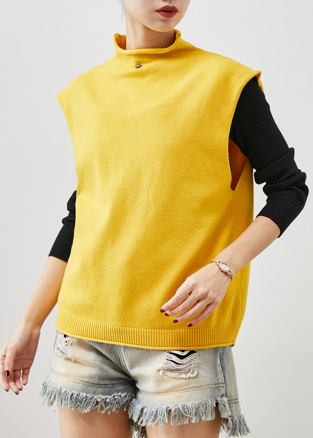 Modern Yellow Turtle Neck Knit Vest Top Spring YU1064 Ada Fashion