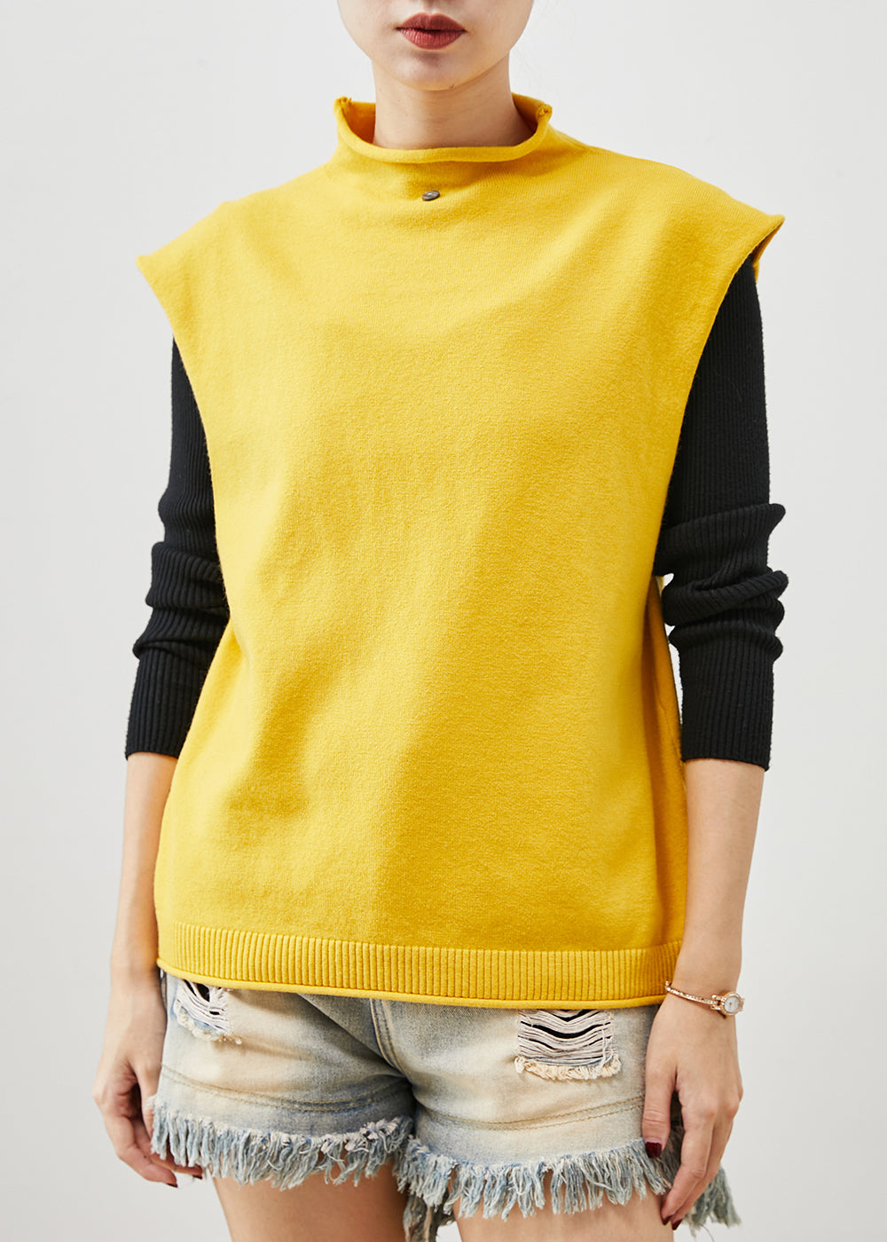 Modern Yellow Turtle Neck Knit Vest Top Spring YU1064 Ada Fashion