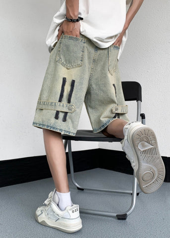 Mud Yellow Pockets Denim Mens Shorts High Waist Summer YL019 ABC