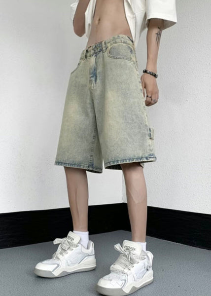Mud Yellow Pockets Denim Mens Shorts High Waist Summer YL019 ABC
