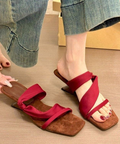 Slide Faux Leather Sandals Boutique Wedge Mulberry Splicing FashionChic