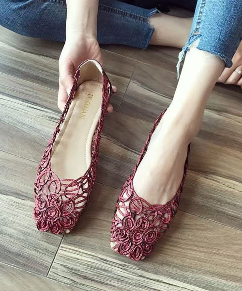 Walking Mulberry Out Sandals Leather Hollow Faux Art Splicing FashionChic