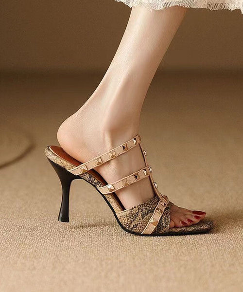 Mulberry Stiletto Faux Leather Rivet Elegant Splicing Slide Sandals DD1038 Shoe-LT240605