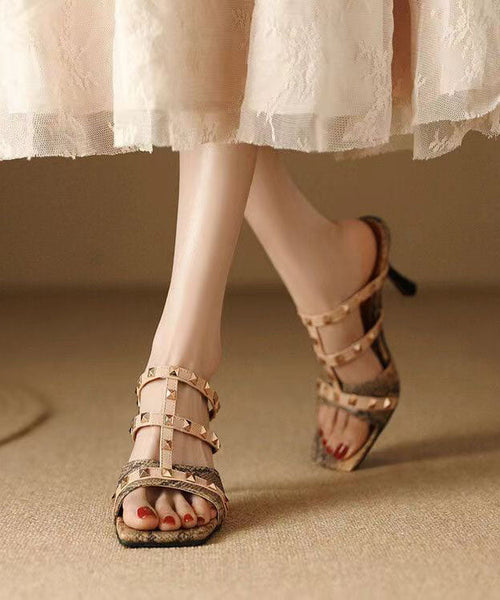 Mulberry Stiletto Faux Leather Rivet Elegant Splicing Slide Sandals DD1038 Shoe-LT240605