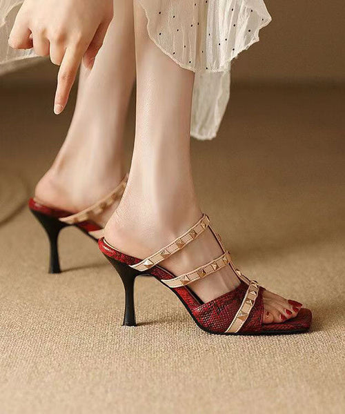 Mulberry Stiletto Faux Leather Rivet Elegant Splicing Slide Sandals DD1038 Shoe-LT240605