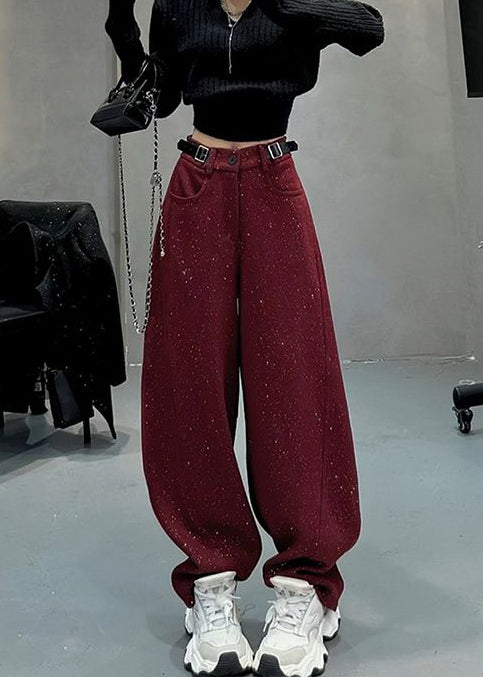 Mulberry Woolen Warm Fleece Wide Leg Pants Sequins Spring YK033 OM-MZF250306