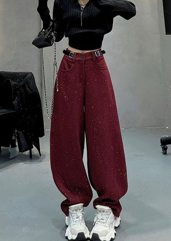 Mulberry Woolen Warm Fleece Wide Leg Pants Sequins Spring YK033 OM-MZF250306