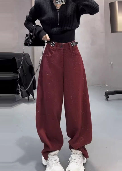 Mulberry Woolen Warm Fleece Wide Leg Pants Sequins Spring YK033 OM-MZF250306