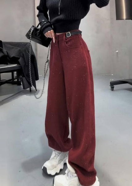 Mulberry Woolen Warm Fleece Wide Leg Pants Sequins Spring YK033 OM-MZF250306