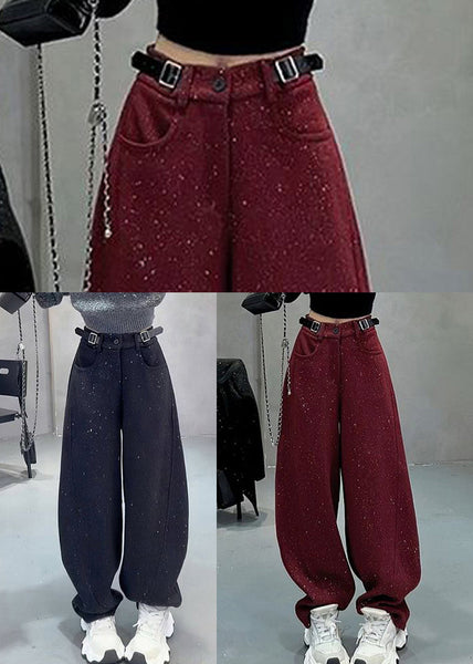 Mulberry Woolen Warm Fleece Wide Leg Pants Sequins Spring YK033 OM-MZF250306
